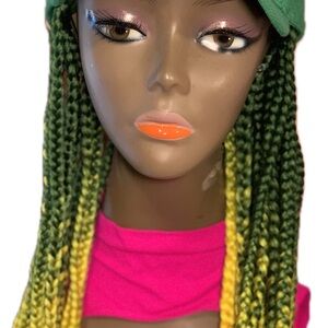 Green wig hat with 36” green  ombra braids